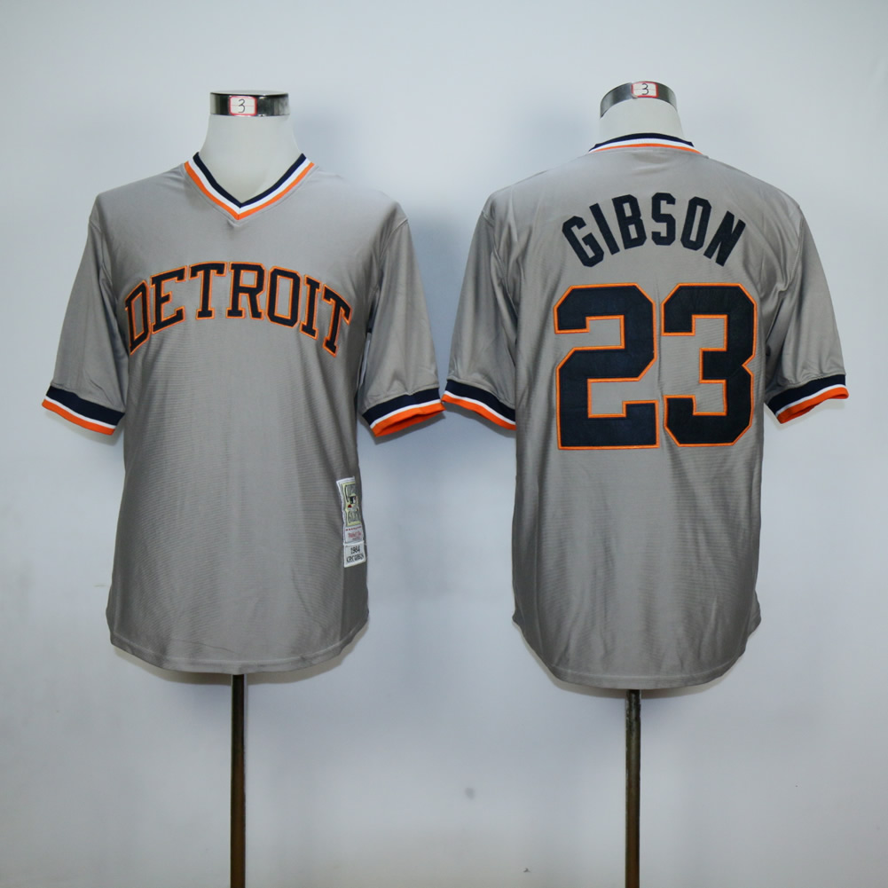 Men Detroit Tigers 23 Gibson Grey Throwback MLB Jerseys